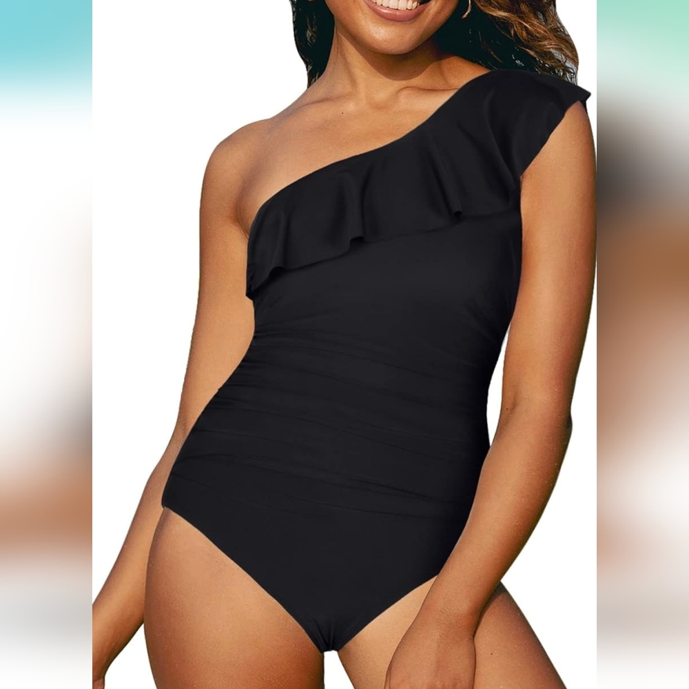 One Shoulder Swimsuits Slimming One Piece Ruffled  Asymmetric